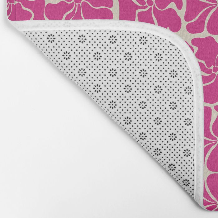 Monochrome fuchsia pink flowers Bath Mat Gallery Image 2