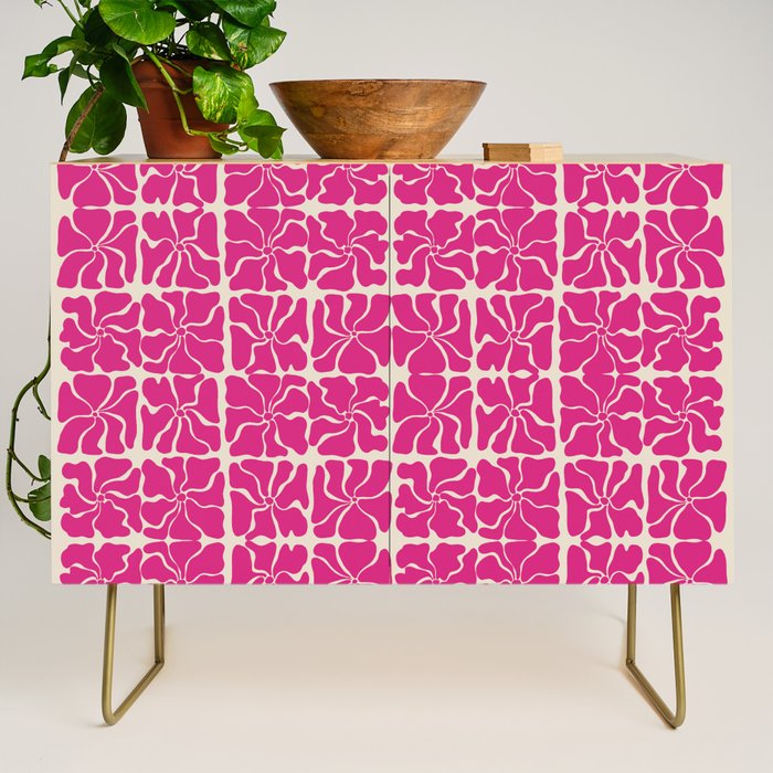 Monochrome fuchsia pink flowers Credenza Gallery Image 1