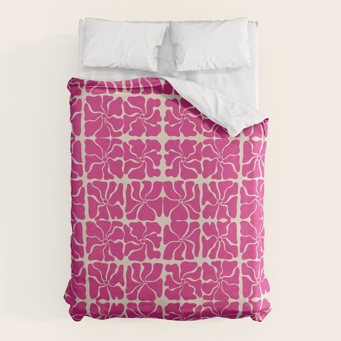 Monochrome fuchsia pink flowers Duvet Cover Gallery Image 1