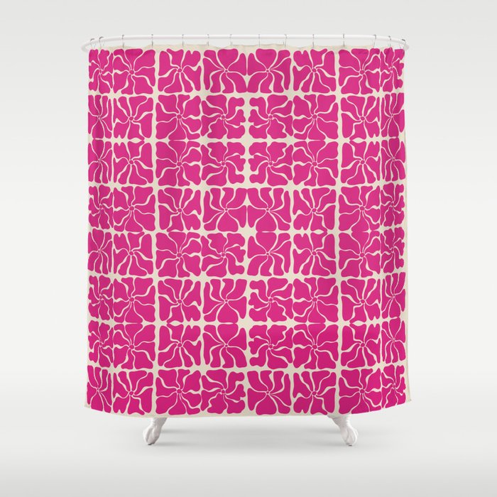 Monochrome fuchsia pink flowers Shower Curtain Gallery Image 1