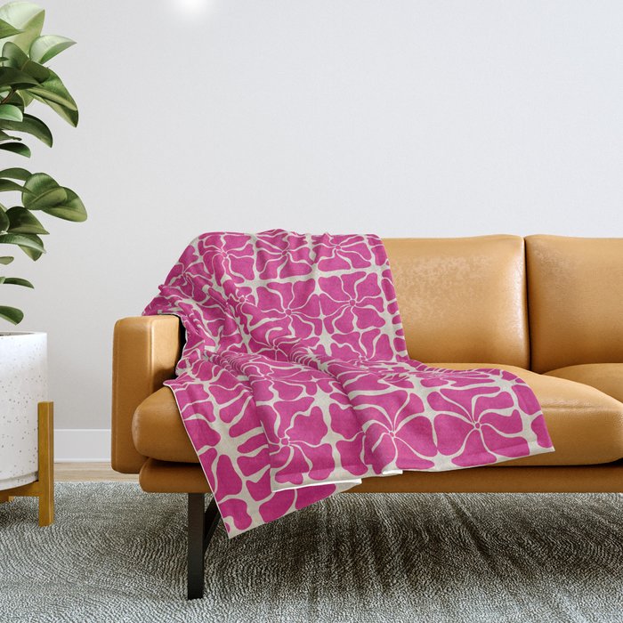 Monochrome fuchsia pink flowers Throw Blanket Gallery Image 1
