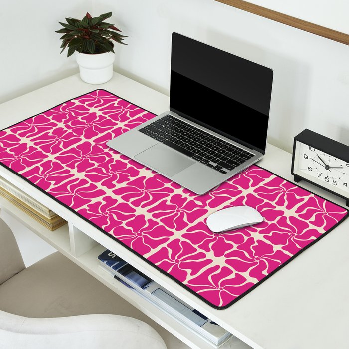 Monochrome fuchsia pink flowers Desk Mat Gallery Image 2