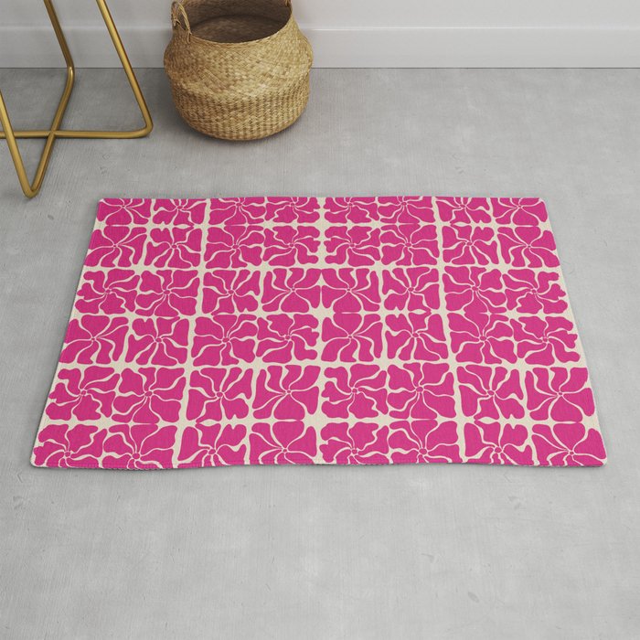 Monochrome fuchsia pink flowers Rug Gallery Image 1