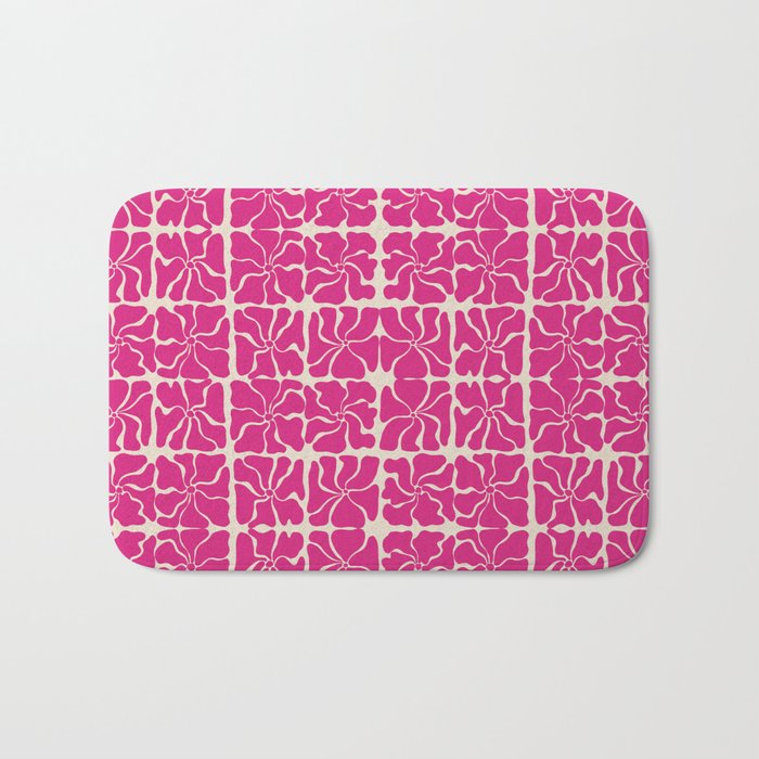 Monochrome fuchsia pink flowers Bath Mat Gallery Image 1