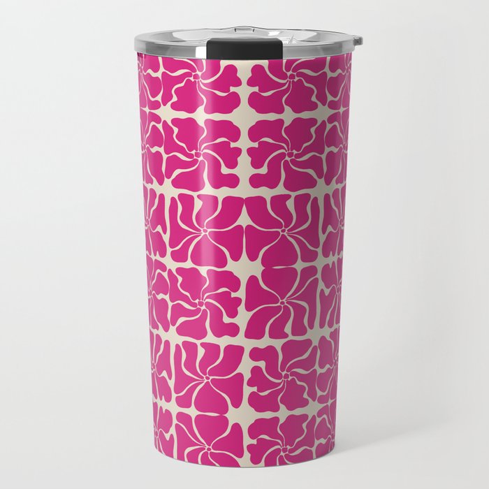 Monochrome fuchsia pink flowers Travel Mug Gallery Image 1