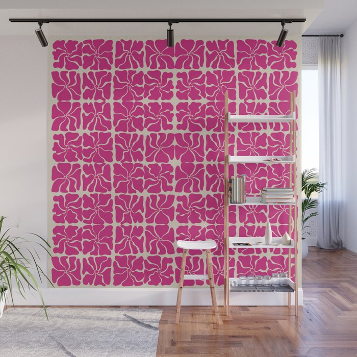 Monochrome fuchsia pink flowers Wall Mural Gallery Image 1