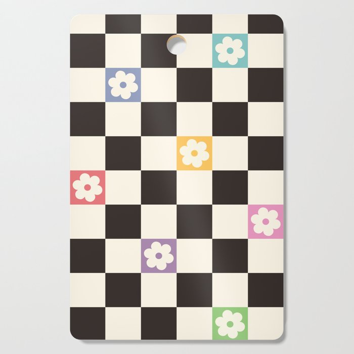 Colorful Flowers Black&White Checker Cutting Board Gallery Image 1