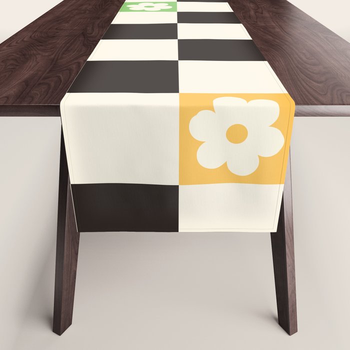 Colorful Flowers Black&White Checker Table Runner Gallery Image 1