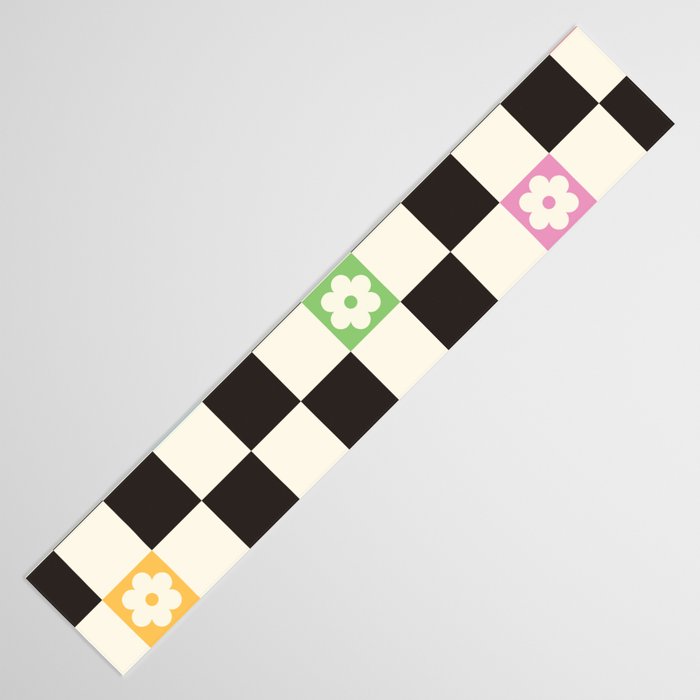 Colorful Flowers Black&White Checker Table Runner Gallery Image 3