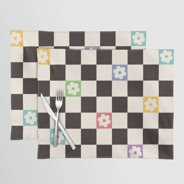 Colorful Flowers Black&White Checker Placemat Gallery Image 1