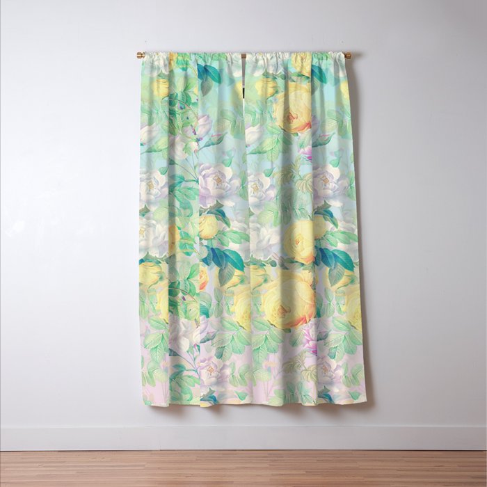 Romantic Pastel Floral Pattern Cottagecore Rose Garden Art  Window Curtain Gallery Image 3
