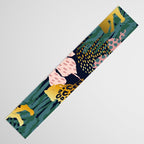 Exotic Golden Jungle Leopard & Pink Palm Leaf Geometric Pattern Table Runner Gallery Image 3