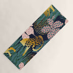 Exotic Golden Jungle Leopard & Pink Palm Leaf Geometric Pattern Yoga Mat Gallery Image 1