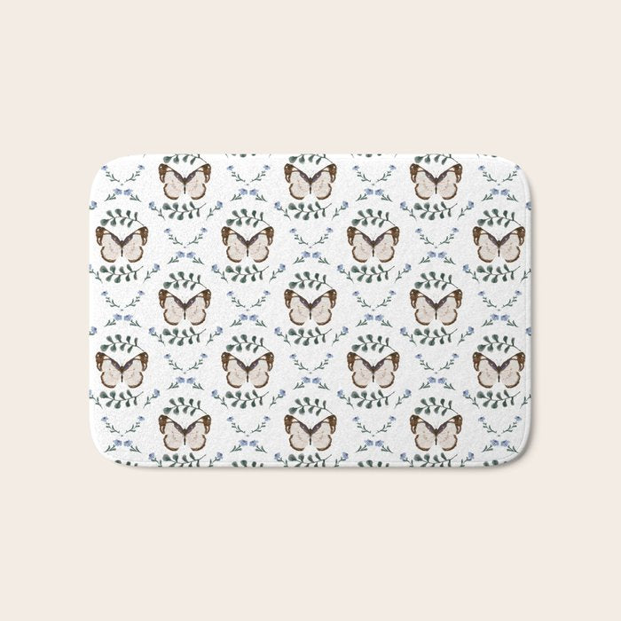 Elegant Watercolor Butterfly with Botanical Frame Bath Mat Gallery Image 1