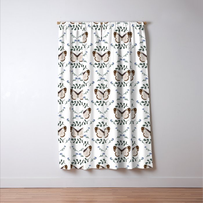 Elegant Watercolor Butterfly with Botanical Frame Window Curtain Gallery Image 3