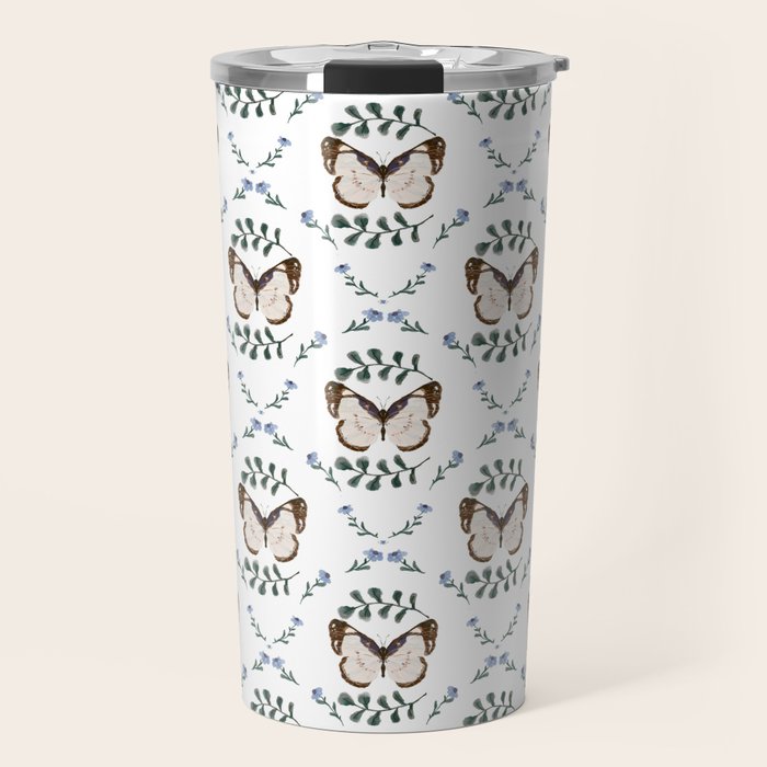 Elegant Watercolor Butterfly with Botanical Frame Travel Mug Gallery Image 1