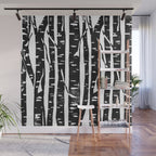 Woodcut Birches Black Wall Mural Gallery Image 1