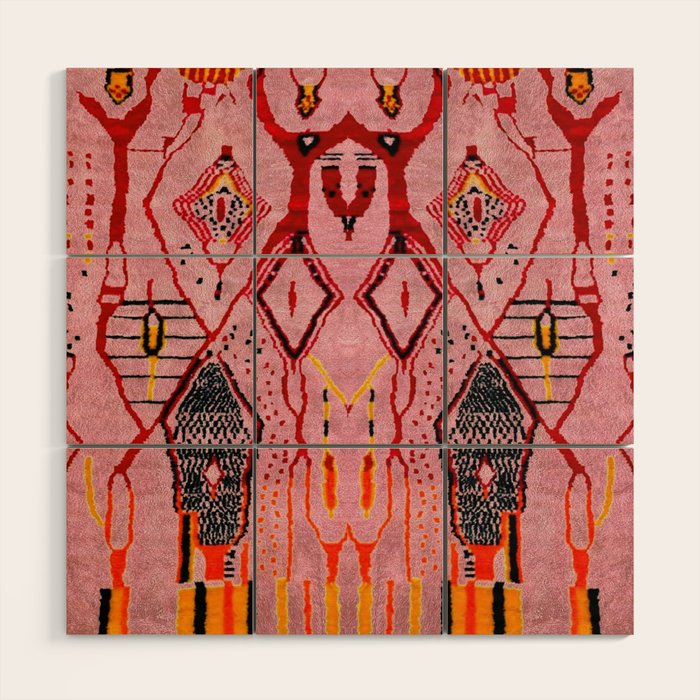 Traditional Pink Moroccan Rug Artwork Wood Wall Art Gallery Image 1