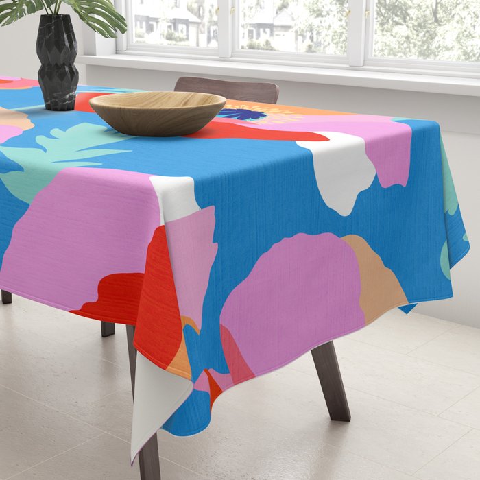 Happy Poppies 1. Red and pink on Azure BLUE Tablecloth Gallery Image 3