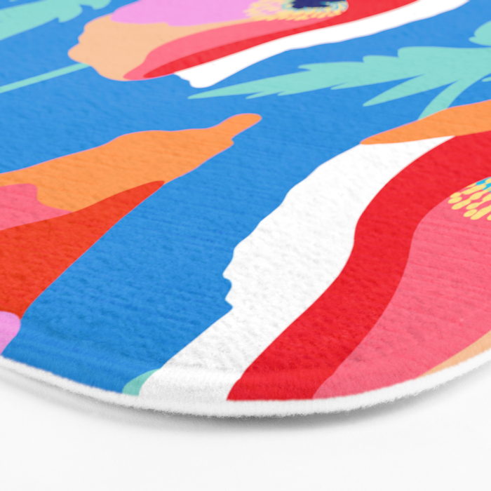 Happy Poppies 1. Red and pink on Azure BLUE Bath Mat Gallery Image 3