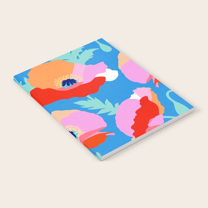 Happy Poppies 1. Red and pink on Azure BLUE Notebook Gallery Image 2