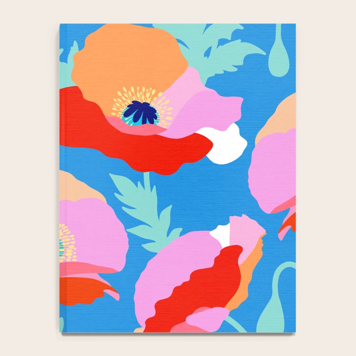 Happy Poppies 1. Red and pink on Azure BLUE Notebook Gallery Image 4