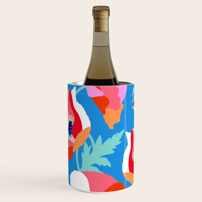Happy Poppies 1. Red and pink on Azure BLUE Wine Chiller Gallery Image 2