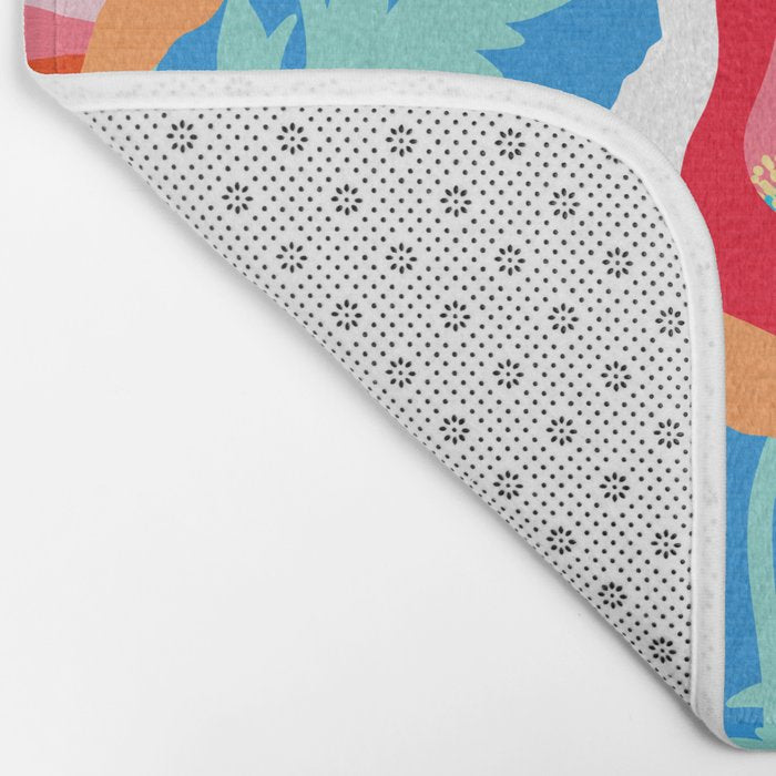 Happy Poppies 1. Red and pink on Azure BLUE Bath Mat Gallery Image 2