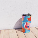 Happy Poppies 1. Red and pink on Azure BLUE Travel Mug Gallery Image 4