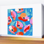 Happy Poppies 1. Red and pink on Azure BLUE Wall Mural Gallery Image 2