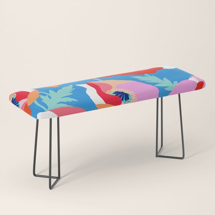 Happy Poppies 1. Red and pink on Azure BLUE Bench Gallery Image 1