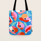Happy Poppies 1. Red and pink on Azure BLUE Tote Bag Gallery Image 1