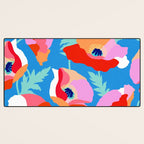 Happy Poppies 1. Red and pink on Azure BLUE Desk Mat Gallery Image 3