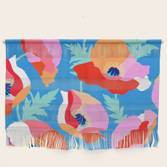 Happy Poppies 1. Red and pink on Azure BLUE Wall Hanging Gallery Image 1