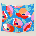 Happy Poppies 1. Red and pink on Azure BLUE Wall Tapestry Gallery Image 4