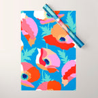 Happy Poppies 1. Red and pink on Azure BLUE Wrapping Paper Gallery Image 1