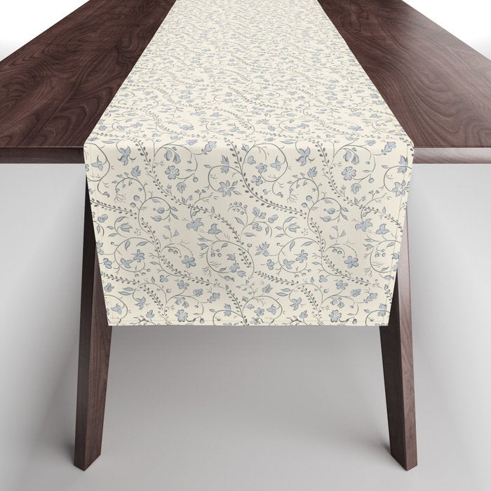 Diagonal Trailing Ditsy Floral - Cream Blue Table Runner Gallery Image 1