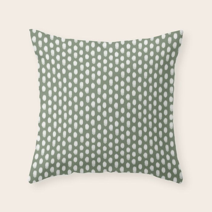 Dots . Green Throw Pillow Gallery Image 1