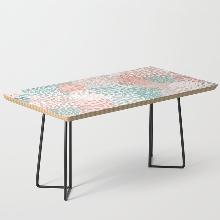 Modern Floral Prints, Coral Teal and Green Coffee Table Gallery Image 1