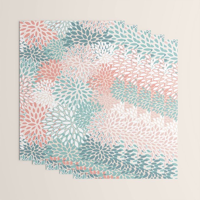Modern Floral Prints, Coral Teal and Green Wrapping Paper Gallery Image 3