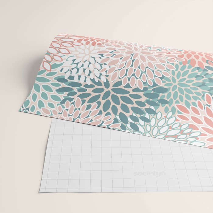 Modern Floral Prints, Coral Teal and Green Wrapping Paper Gallery Image 2