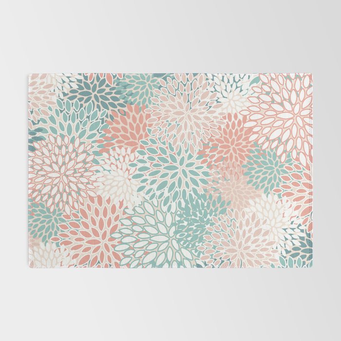 Modern Floral Prints, Coral Teal and Green Rug Gallery Image 2