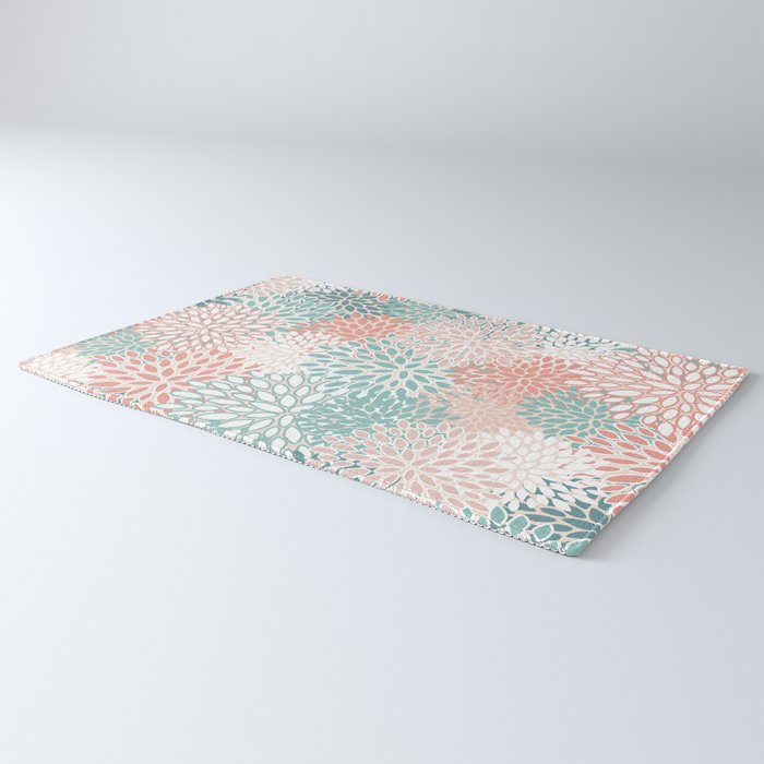 Modern Floral Prints, Coral Teal and Green Rug Gallery Image 3