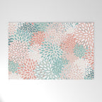 Modern Floral Prints, Coral Teal and Green Welcome Mat Gallery Image 1