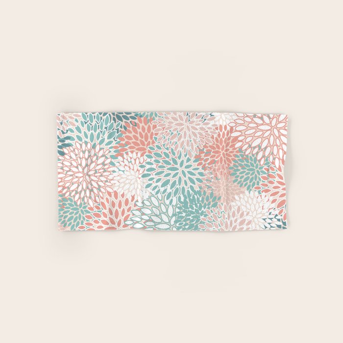 Modern Floral Prints, Coral Teal and Green Bath Towel Gallery Image 1