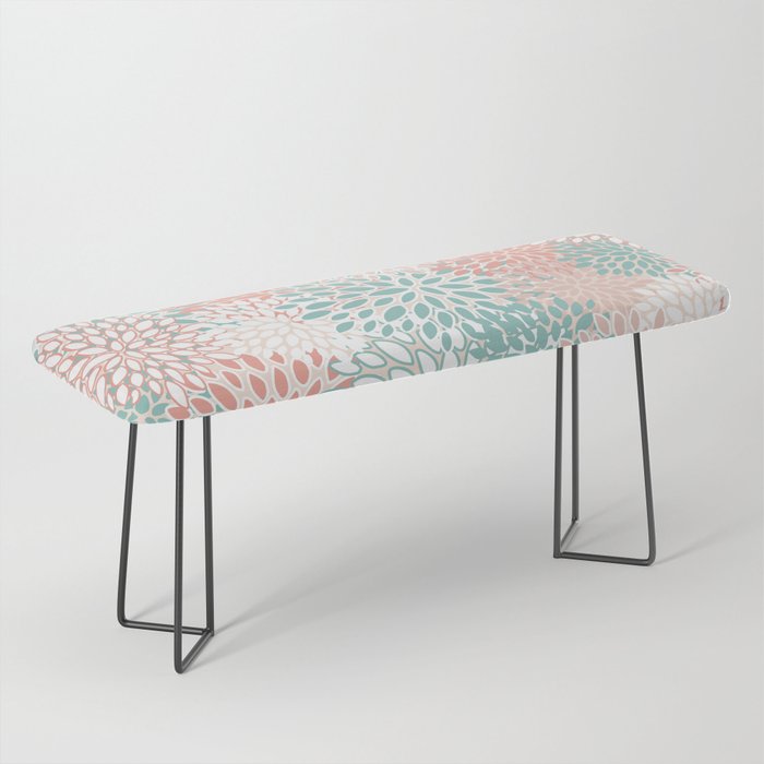 Modern Floral Prints, Coral Teal and Green Bench Gallery Image 1