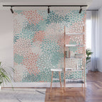 Modern Floral Prints, Coral Teal and Green Wall Mural Gallery Image 1