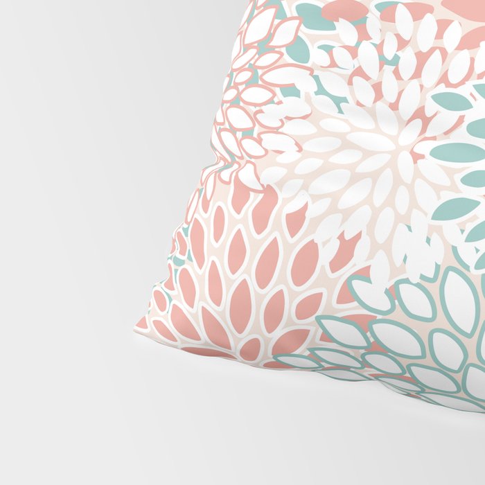 Modern Floral Prints, Coral Teal and Green Pillow Sham Gallery Image 4