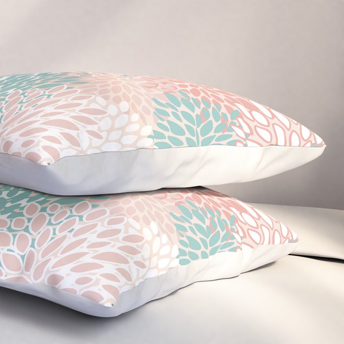 Modern Floral Prints, Coral Teal and Green Pillow Sham Gallery Image 3