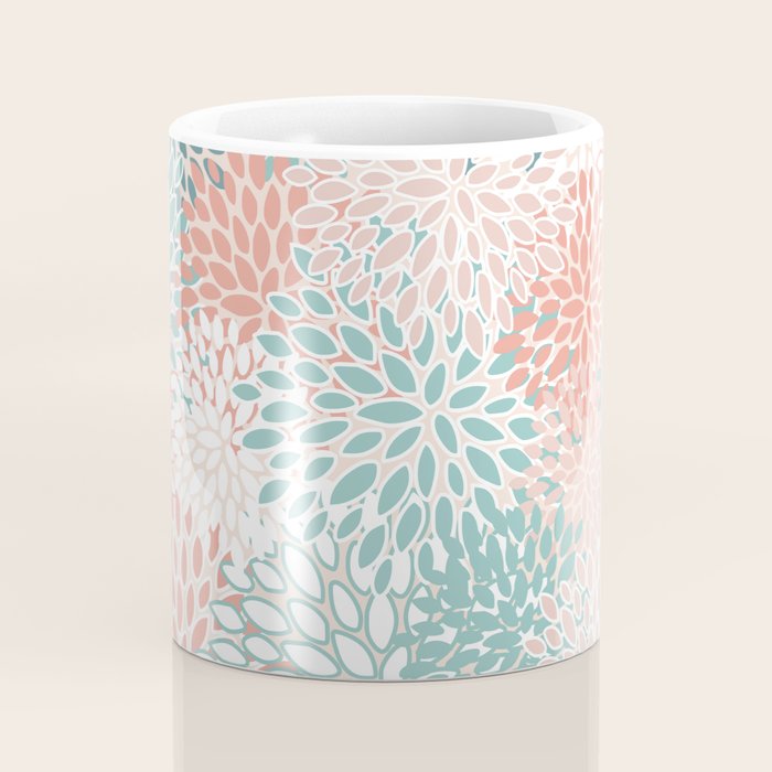 Modern Floral Prints, Coral Teal and Green Coffee Mug Gallery Image 4